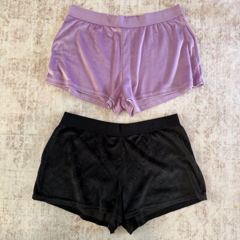 Juicy Couture Shorts Womens Large Black Pink Velour Y2K Pajama Sleepwear Lounge